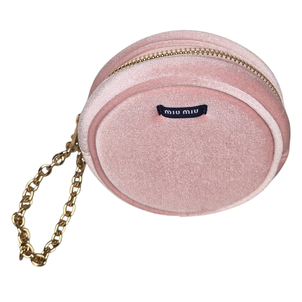 Miu Miu Pink Velvet Round Wristlet - New